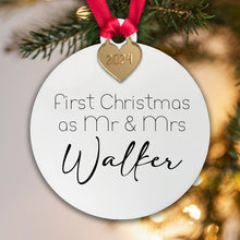 Load image into Gallery viewer, Personalised First Christmas as Mr & Mrs - Mr Mr - Mrs Mrs Tree Decoration Bauble | Acrylic | Gift Boxed