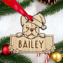 Load image into Gallery viewer, Personalised French Bulldog Bauble - Peeking Dog - Oak Veneer Wood - Add your own name!