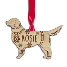 Load image into Gallery viewer, Personalised Golden Retriever Bauble Jumper Dog Bauble - Oak Veneer Wood - Add any name