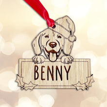 Load image into Gallery viewer, Personalised Beagle Dog Bauble - Peeking Dog - Oak Veneer Wood - Add your own name!