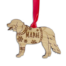 Load image into Gallery viewer, Personalised Bernese Mountain Bauble Jumper Dog Bauble - Oak Veneer Wood - Add any name