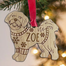 Load image into Gallery viewer, Personalised Shih Tzu Bauble Jumper Dog Bauble - Oak Veneer Wood - Add any name
