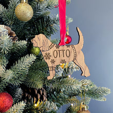 Load image into Gallery viewer, Personalised Otterhound Bauble Jumper Dog Bauble - Oak Veneer Wood - Add any name