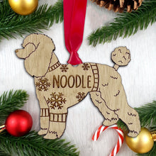 Load image into Gallery viewer, Personalised Poodle Bauble Jumper Dog Bauble - Oak Veneer Wood - Add any name