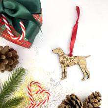 Load image into Gallery viewer, Personalised Pointer Bauble Jumper Dog Bauble - Oak Veneer Wood - Add any name