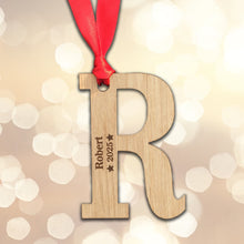 Load image into Gallery viewer, Personalised Wooden Letter Christmas Name and Year Initial Bauble