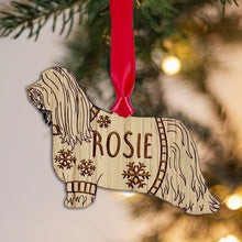 Load image into Gallery viewer, Personalised Bearded Collie Bauble Jumper Dog Bauble - Oak Veneer Wood - Add any name
