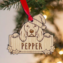 Load image into Gallery viewer, Personalised Springer Spaniel Dog Bauble - Peeking Dog - Oak Veneer Wood - Add your own name!