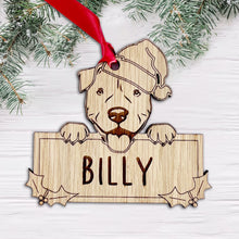 Load image into Gallery viewer, Staffy Akita Dog Bauble - Peeking Dog - Oak Veneer Wood - Add your own name!
