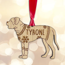 Load image into Gallery viewer, Personalised English Mastiff Bauble Jumper Dog Bauble - Oak Veneer Wood - Add any name