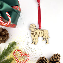 Load image into Gallery viewer, Personalised Barbet Bauble Jumper Dog Bauble - Oak Veneer Wood - Add any name