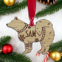 Load image into Gallery viewer, Personalised Samoyed Bauble Jumper Dog Bauble - Oak Veneer Wood - Add any name