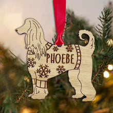 Load image into Gallery viewer, Personalised Afghan Hound Bauble Jumper Dog Bauble - Oak Veneer Wood - Add any name