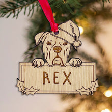 Load image into Gallery viewer, Personalised Boxer Dog Bauble - Peeking Dog - Oak Veneer Wood - Add your own name!