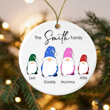 Load image into Gallery viewer, Personalised Gonk Family Christmas Bauble Cermic - 2 Children Names + Surname - Gift Boxed