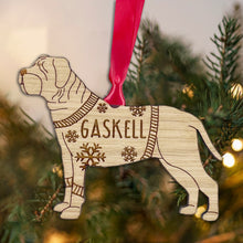 Load image into Gallery viewer, Personalised French Mastiff Bauble Jumper Dog Bauble - Oak Veneer Wood - Add any name