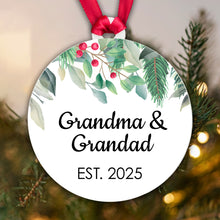 Load image into Gallery viewer, Grandma Grandad Est Year Bauble Pregnancy Announcement First Year Grandparents - Gift Boxed
