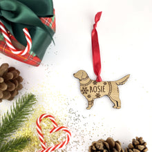 Load image into Gallery viewer, Personalised Golden Retriever Bauble Jumper Dog Bauble - Oak Veneer Wood - Add any name
