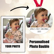 Load image into Gallery viewer, Name's First Christmas - Photo Bauble - Ceramic or Acrylic