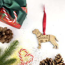 Load image into Gallery viewer, Personalised French Mastiff Bauble Jumper Dog Bauble - Oak Veneer Wood - Add any name