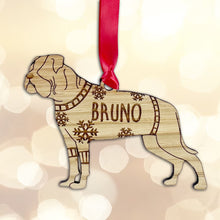 Load image into Gallery viewer, Personalised American Bulldog Bauble Jumper Dog Bauble - Oak Veneer Wood - Add any name