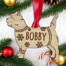 Load image into Gallery viewer, Personalised Cairn Terrier Bauble Jumper Dog Bauble - Oak Veneer Wood - Add any name