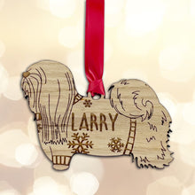 Load image into Gallery viewer, Personalised Lhasa Apso Bauble Jumper Dog Bauble - Oak Veneer Wood - Add any name