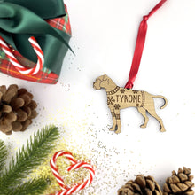 Load image into Gallery viewer, Personalised Boxer Bauble Jumper Dog Bauble - Oak Veneer Wood - Add any name