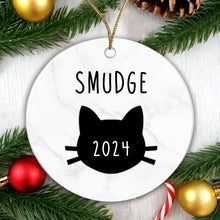 Load image into Gallery viewer, Personalised Ceramic Cat Bauble - Add any name and year!