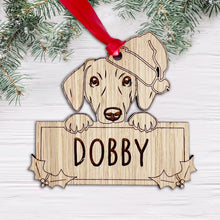 Load image into Gallery viewer, Personalised Dachshund Dog Bauble - Peeking Dog - Oak Veneer Wood - Add your own name!