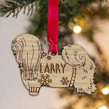 Load image into Gallery viewer, Personalised Lhasa Apso Bauble Jumper Dog Bauble - Oak Veneer Wood - Add any name