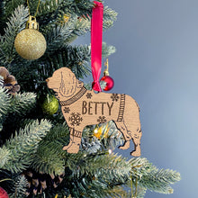 Load image into Gallery viewer, Personalised Newfoundland Bauble Jumper Dog Bauble - Oak Veneer Wood - Add any name