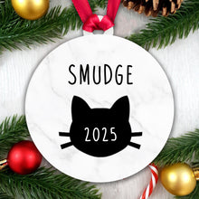Load image into Gallery viewer, Personalised Acrylic Gift Boxed Cat Name and Year Bauble Christmas Tree Decoration
