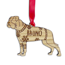 Load image into Gallery viewer, Personalised American Bulldog Bauble Jumper Dog Bauble - Oak Veneer Wood - Add any name