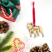 Load image into Gallery viewer, Personalised French Bulldog Bauble Jumper Dog Bauble - Oak Veneer Wood - Add any name