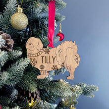 Load image into Gallery viewer, Personalised Tibetan Spaniel Bauble Jumper Dog Bauble - Oak Veneer Wood - Add any name