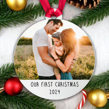 Load image into Gallery viewer, Personalised Our First Christmas Bauble - Acrylic Photo - Gift Boxed