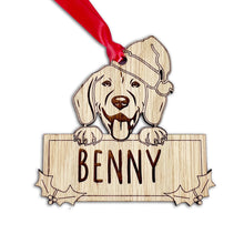 Load image into Gallery viewer, Personalised Beagle Dog Bauble - Peeking Dog - Oak Veneer Wood - Add your own name!