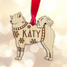 Load image into Gallery viewer, Personalised Eurasier Bauble Jumper Dog Bauble - Oak Veneer Wood - Add any name