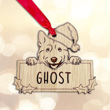Load image into Gallery viewer, Personalised Husky Dog Bauble - Peeking Dog - Oak Veneer Wood - Add your own name!