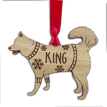 Load image into Gallery viewer, Personalised Husky Bauble Jumper Dog Bauble - Oak Veneer Wood - Add any name