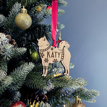 Load image into Gallery viewer, Personalised Eurasier Bauble Jumper Dog Bauble - Oak Veneer Wood - Add any name