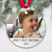 Load image into Gallery viewer, Name's First Christmas - Photo Bauble - Ceramic or Acrylic