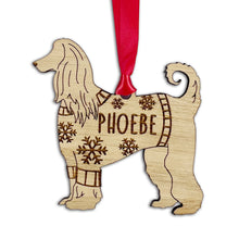 Load image into Gallery viewer, Personalised Afghan Hound Bauble Jumper Dog Bauble - Oak Veneer Wood - Add any name