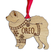Load image into Gallery viewer, Personalised Chow Chow Bauble Jumper Dog Bauble - Oak Veneer Wood - Add any name