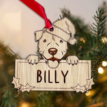 Load image into Gallery viewer, Staffy Akita Dog Bauble - Peeking Dog - Oak Veneer Wood - Add your own name!