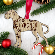 Load image into Gallery viewer, Personalised Boxer Bauble Jumper Dog Bauble - Oak Veneer Wood - Add any name