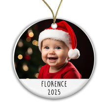 Load image into Gallery viewer, Personalised Christmas Baby Ceramic Photo Bauble
