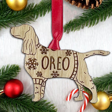 Load image into Gallery viewer, Personalised Springer Spaniel Bauble Jumper Dog Bauble - Oak Veneer Wood - Add any name