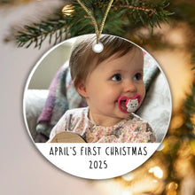 Load image into Gallery viewer, Name's First Christmas - Photo Bauble - Ceramic or Acrylic